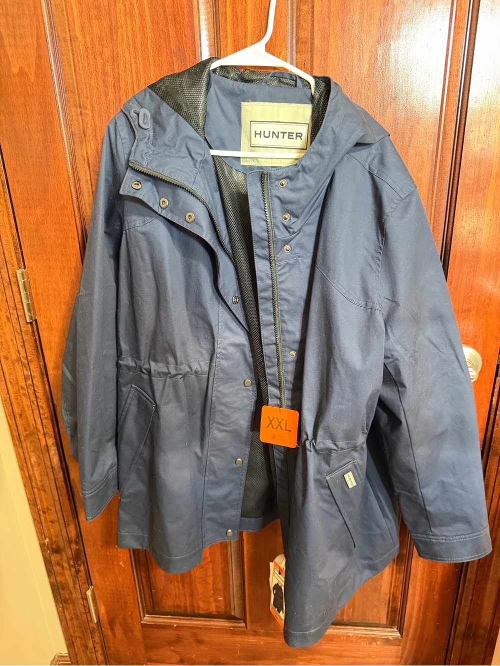 NWT Hunter Water Resistant Cotton Smock Rain Jacket Navy Blue XXL Hooded Women’s